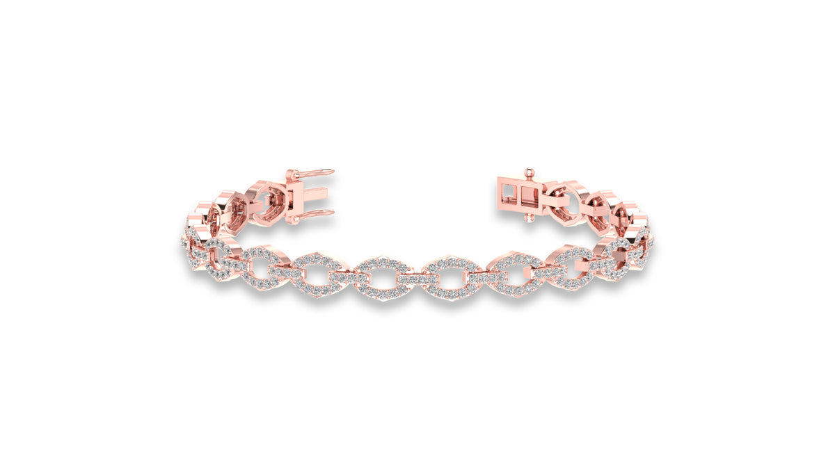 14K Rose Gold Oval Link Diamond Bracelet