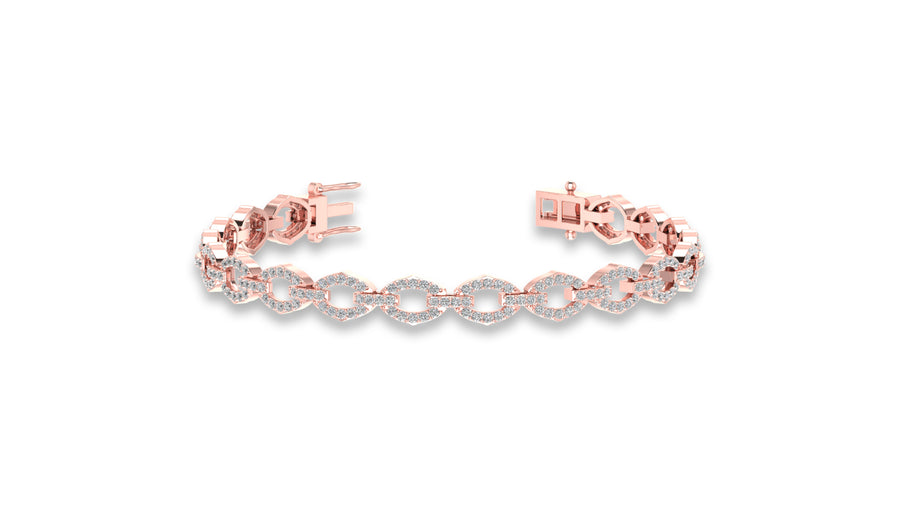 14K Rose Gold Oval Link Diamond Bracelet