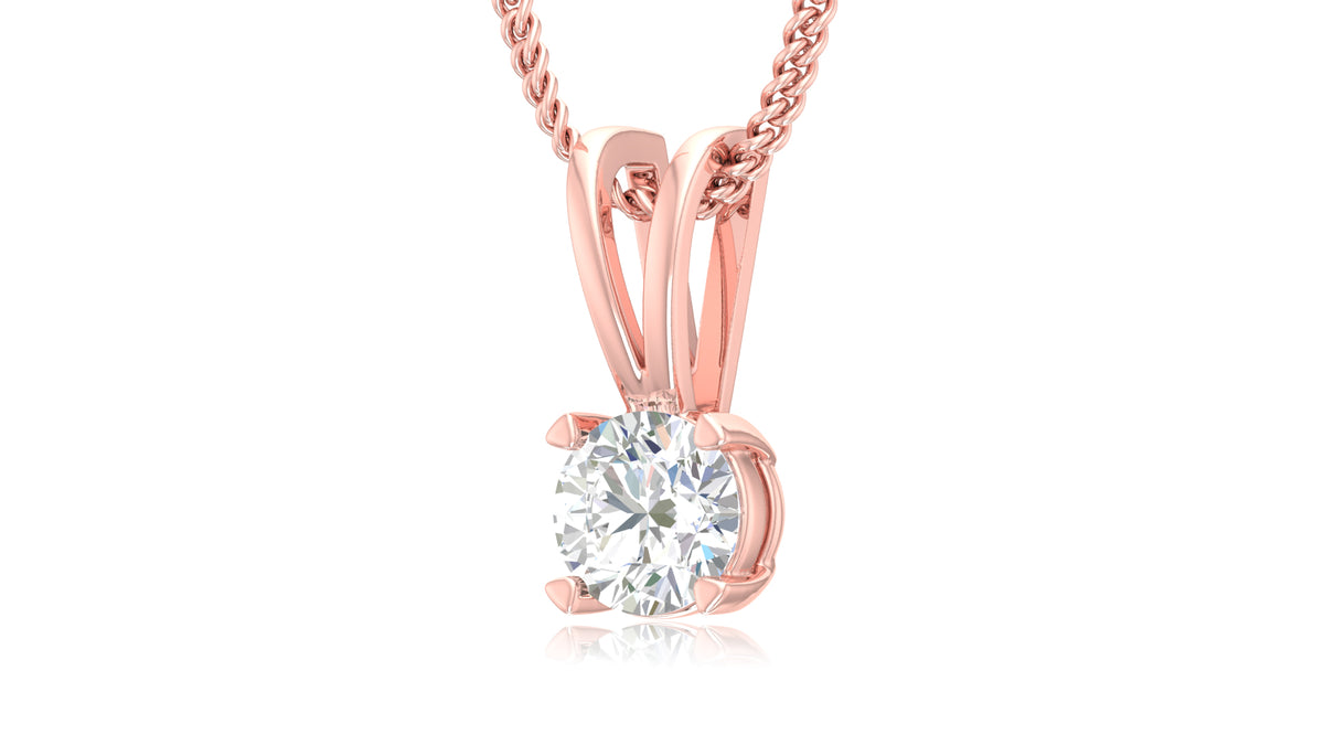 14K Rose Gold Round Diamond Solitaire Pendant