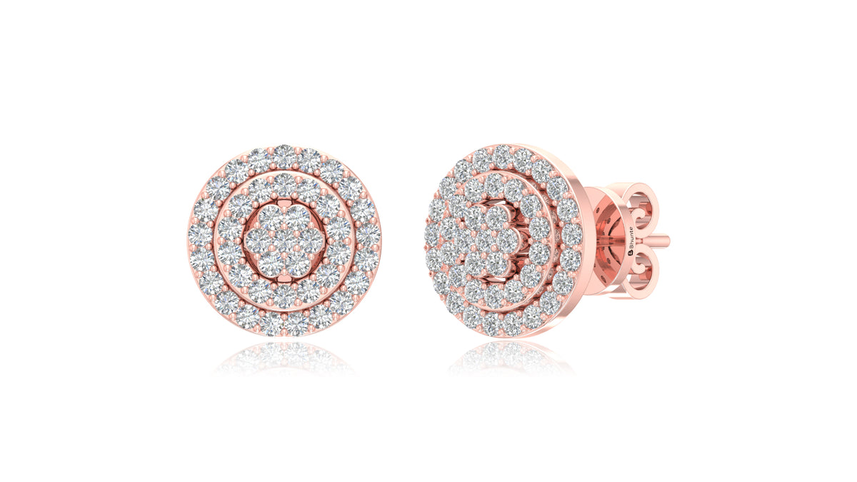 14K Rose Gold Round Halo Diamond Stud Earrings