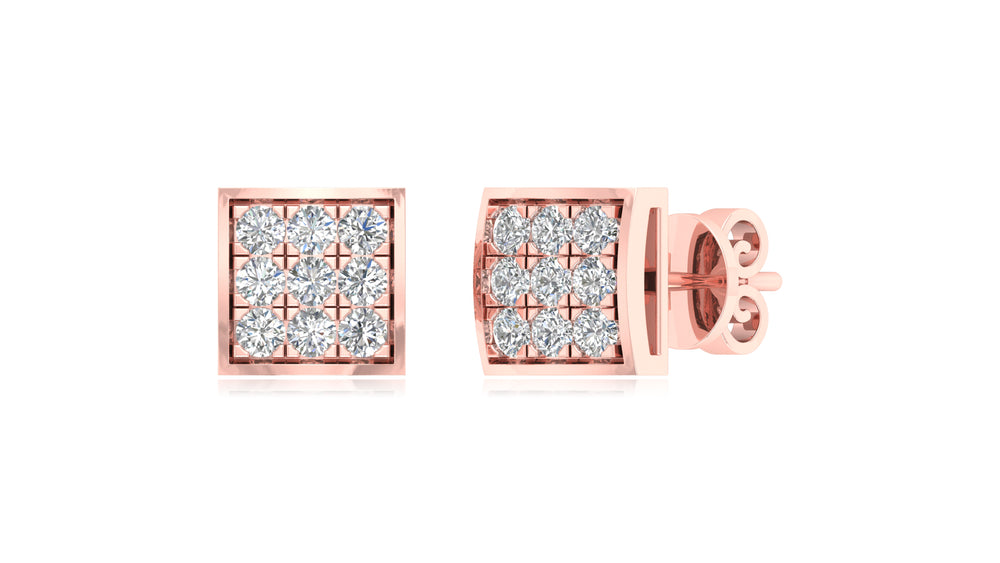 14K Rose Gold Square Diamond Stud Earrings