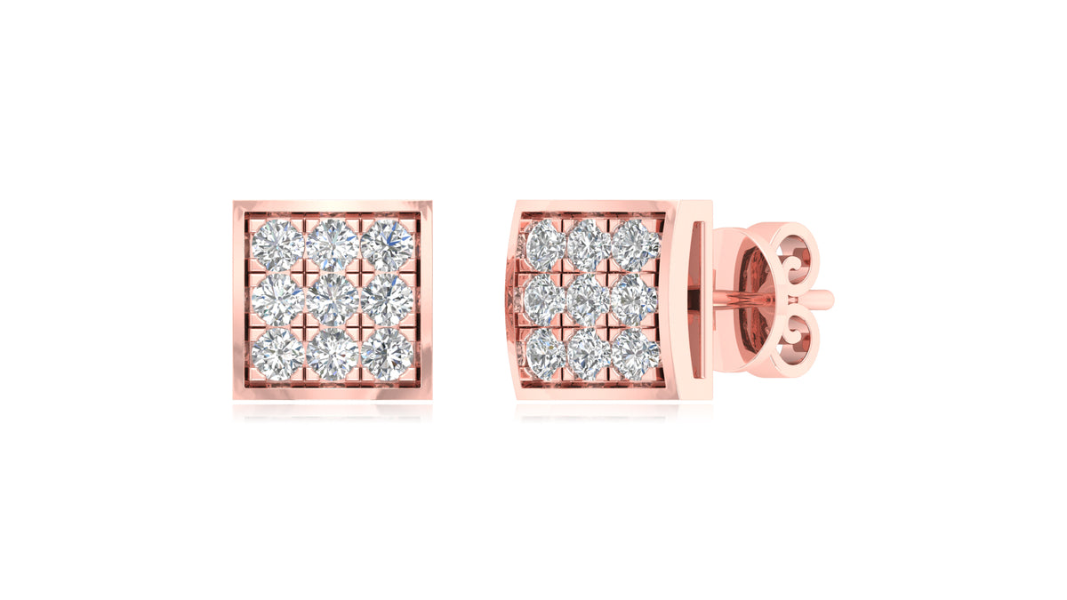 14K Rose Gold Square Diamond Stud Earrings