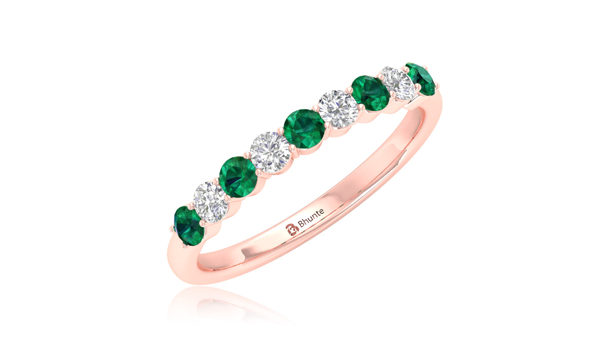 14K Rose Gold Green Gemstone and Diamond Band Ring