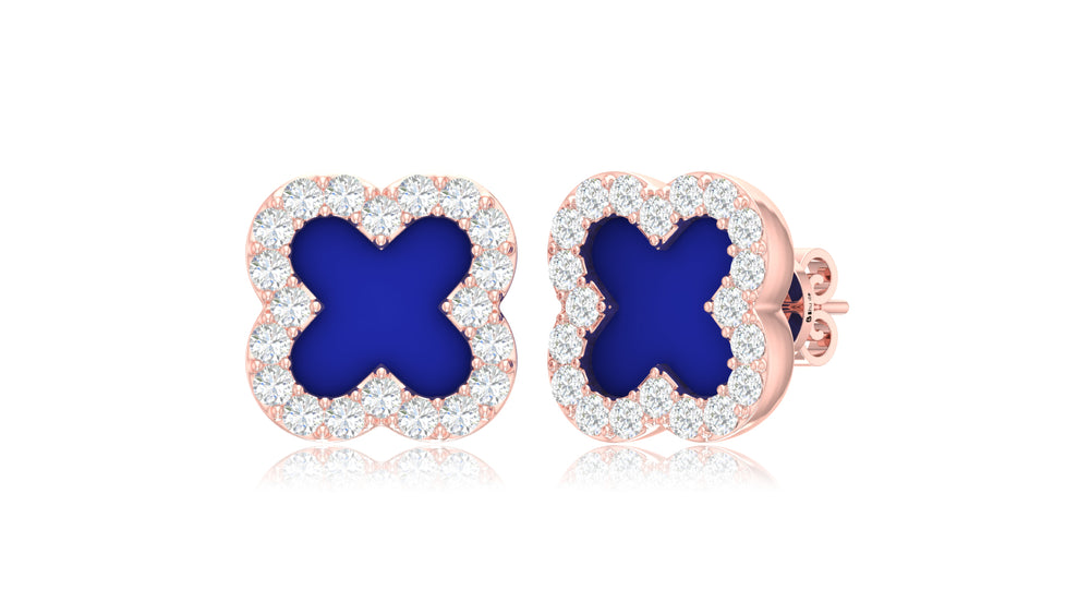 14K Rose Gold Clover Diamond Stud Earrings