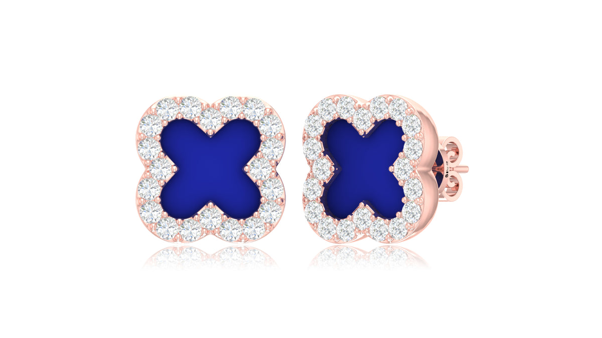 14K Rose Gold Clover Diamond Stud Earrings