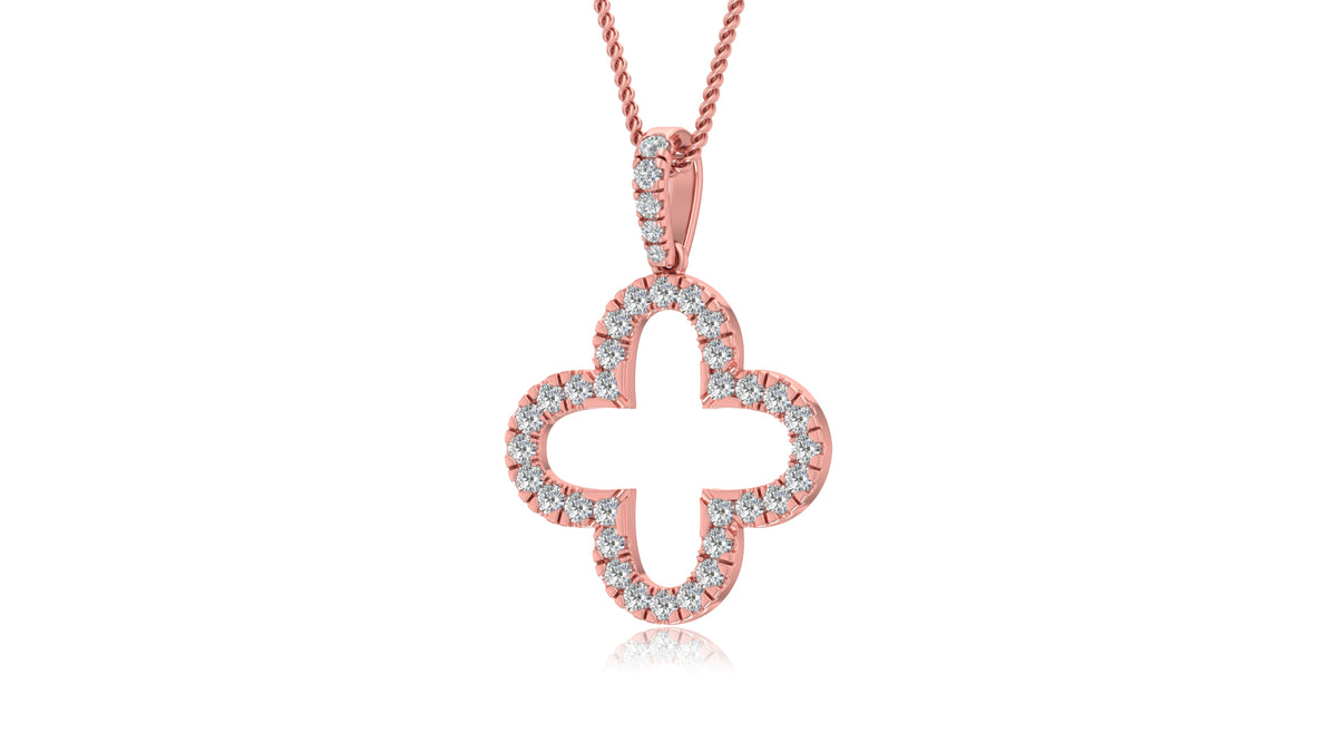 14K Rose Gold Clover Diamond Pendant