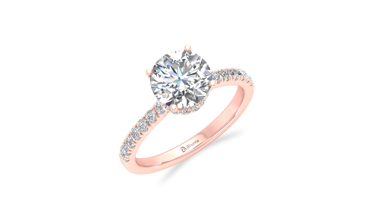 14K Rose Gold Round Diamond Halo Engagement Ring
