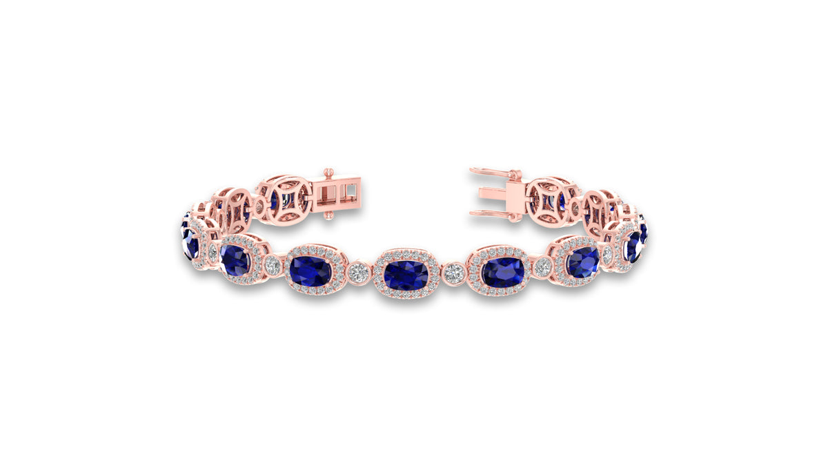 14K Rose Gold Blue Cushion Gemstone and Diamond Bracelet