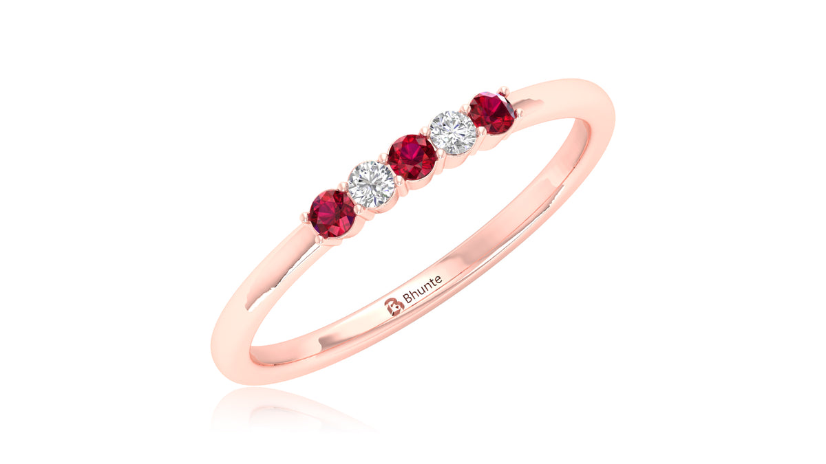 14K Rose Gold Ruby and Diamond Band Ring