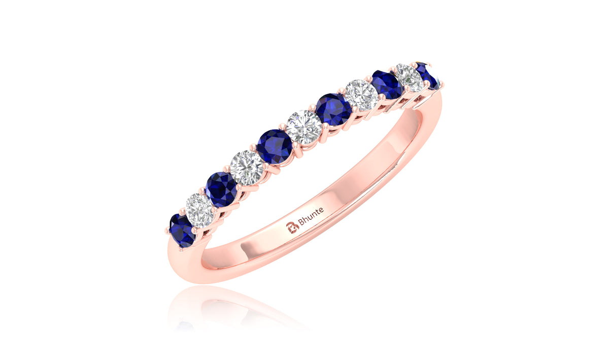 14K Rose Gold Blue Sapphire and Diamond Band Ring