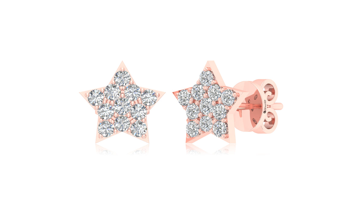 14K Rose Gold Star Diamond Stud Earrings