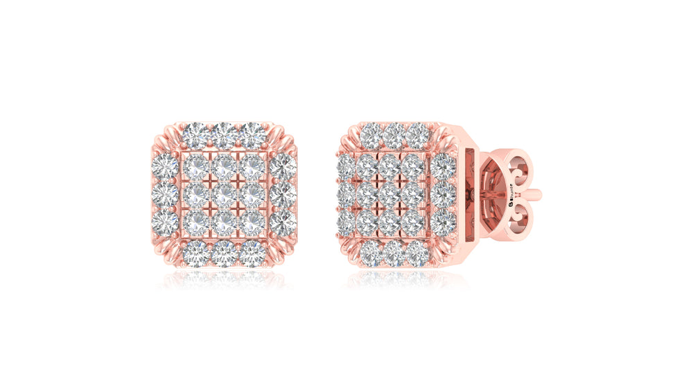 14K Rose Gold Square Diamond Halo Stud Earrings