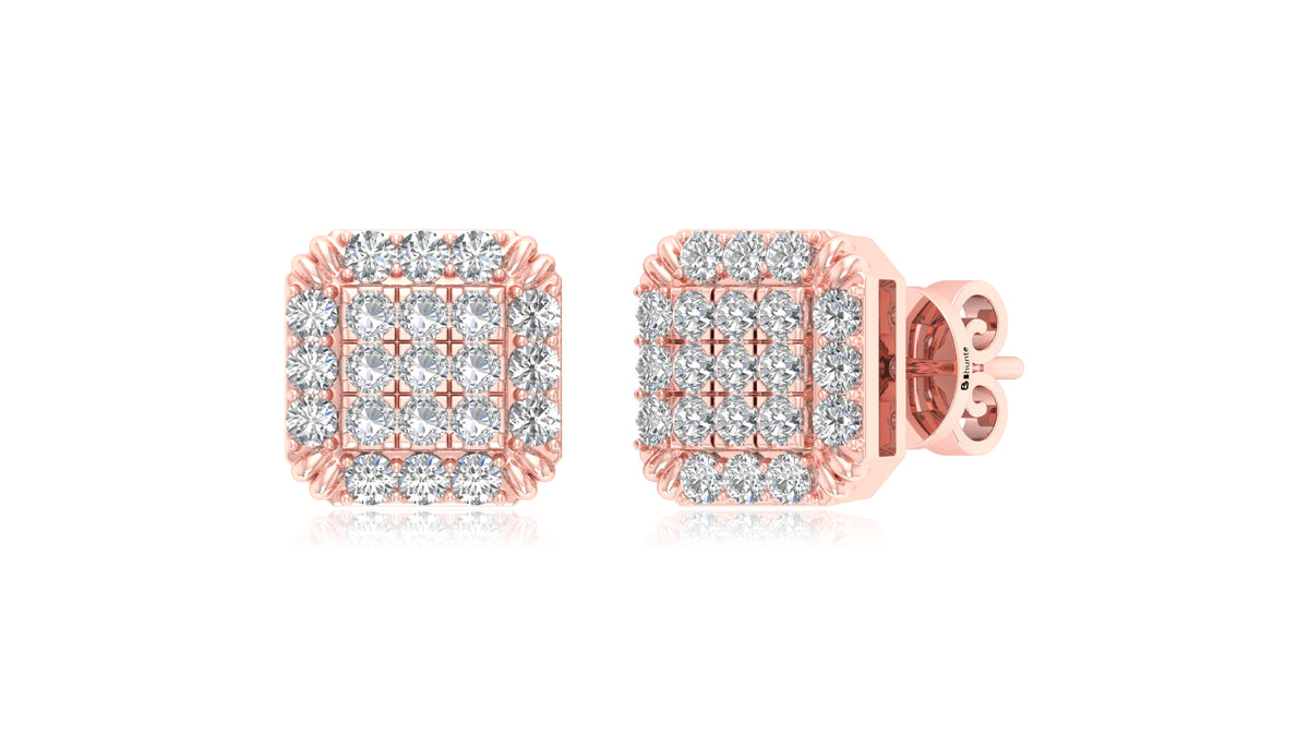 14K Rose Gold Square Diamond Halo Stud Earrings