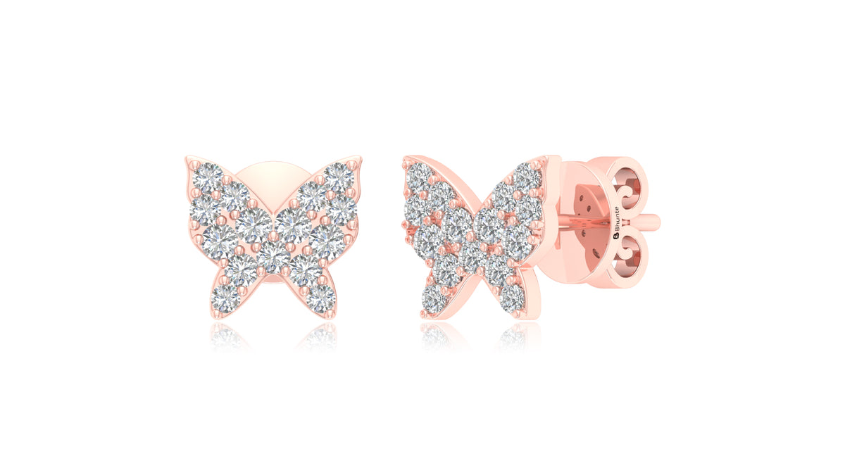 14K Rose Gold Butterfly Diamond Stud Earrings