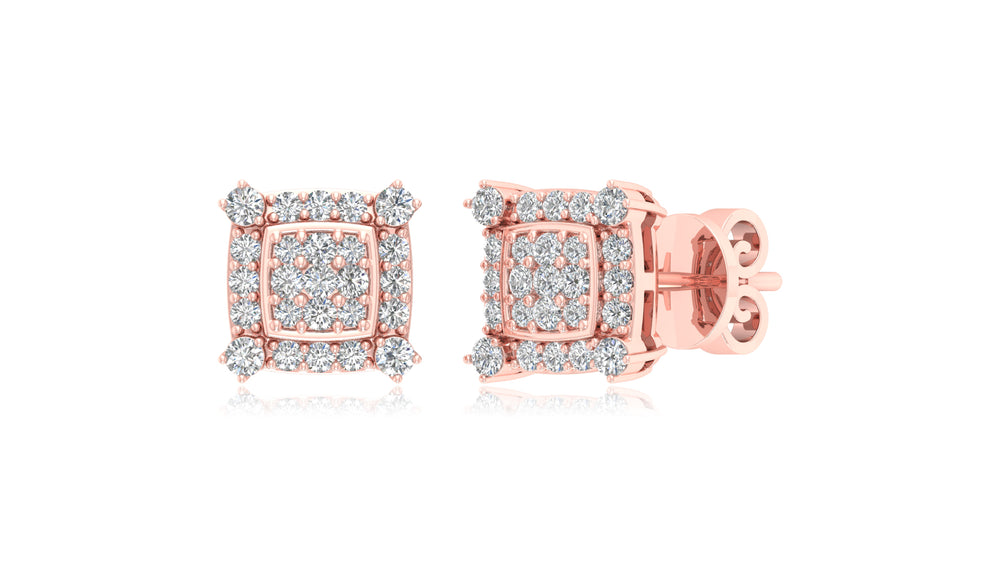 14K Rose Gold Square Halo Diamond Stud Earrings