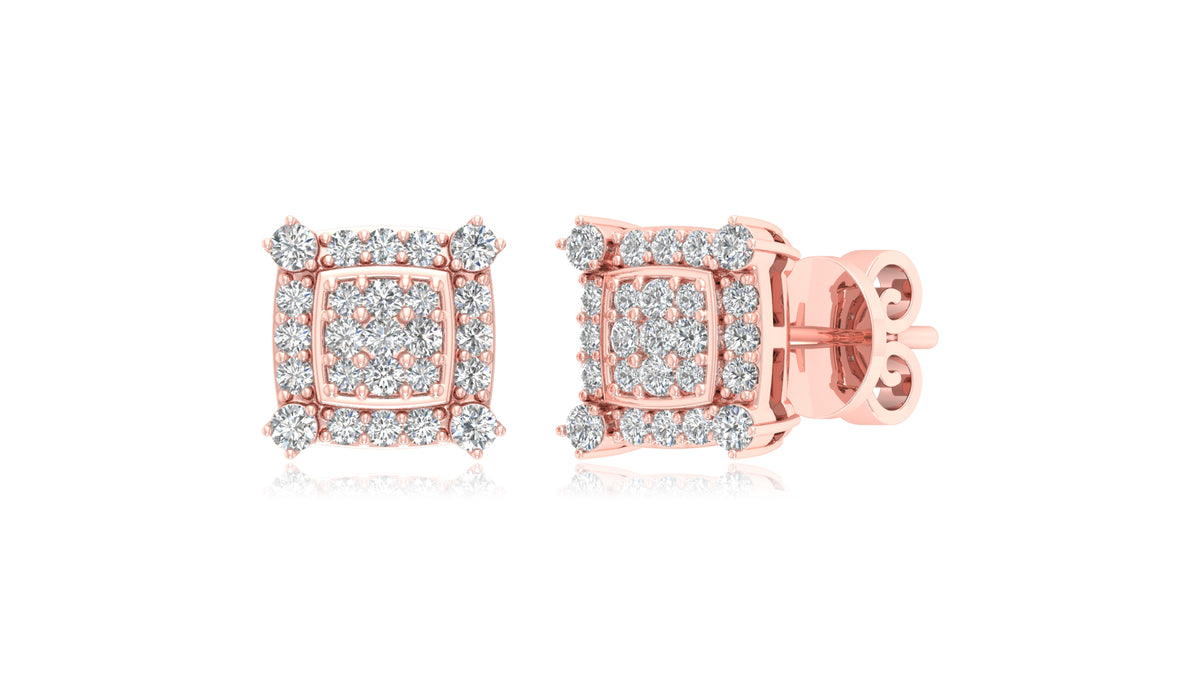 14K Rose Gold Square Halo Diamond Stud Earrings