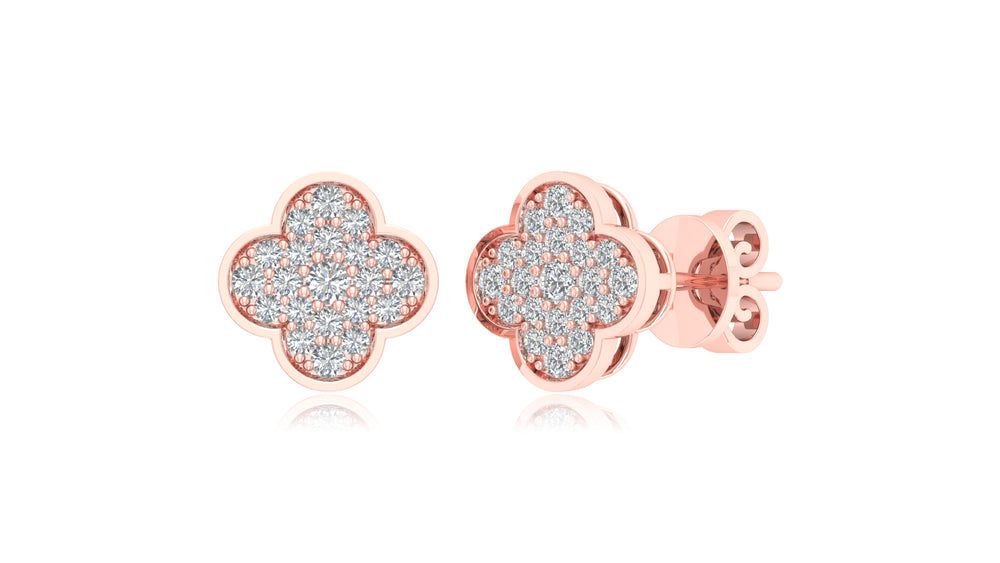 14K Rose Gold Clover Diamond Stud Earrings