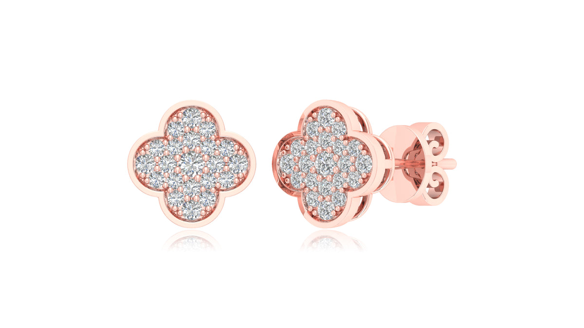 14K Rose Gold Clover Diamond Stud Earrings