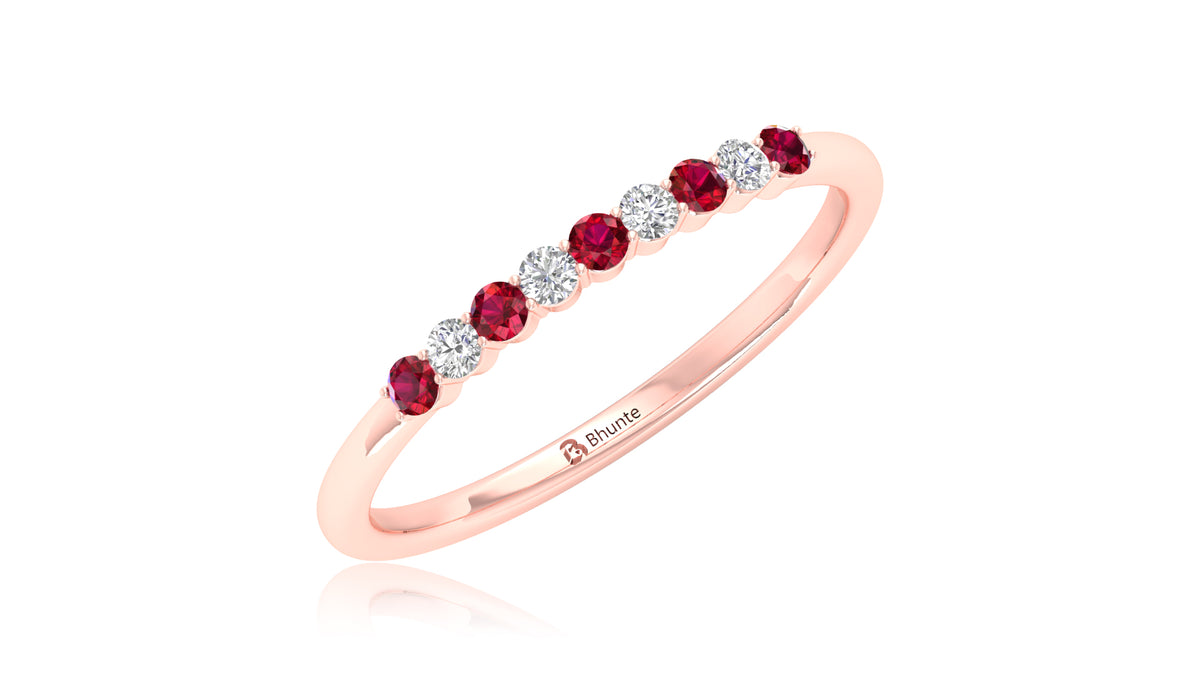 14K Rose Gold Ruby and Diamond Band Ring