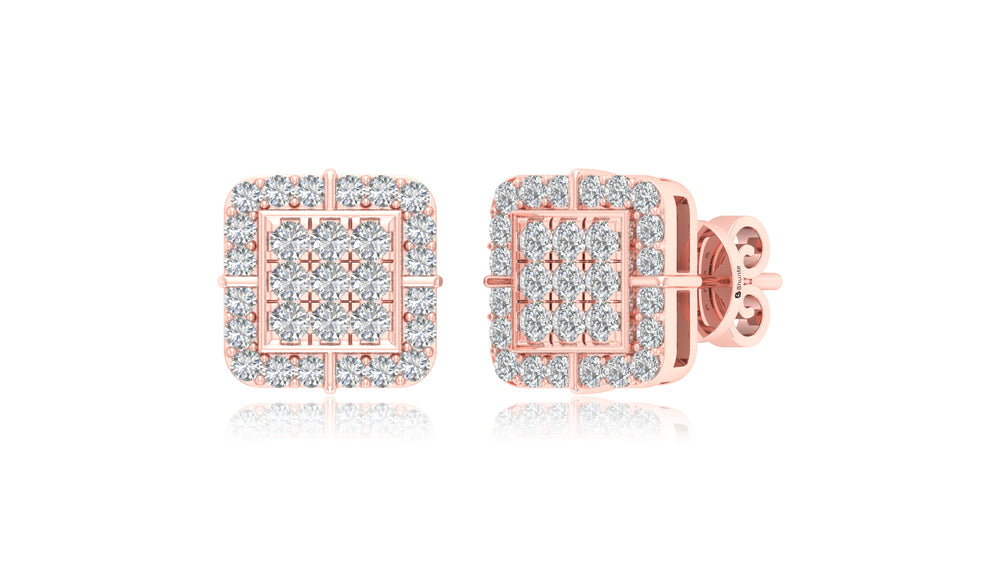14K Rose Gold Square Halo Diamond Stud Earrings