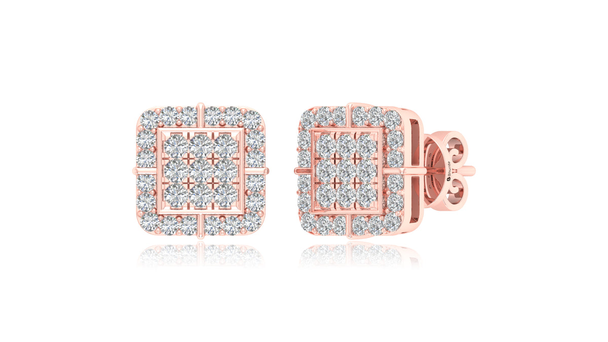 14K Rose Gold Square Halo Diamond Stud Earrings