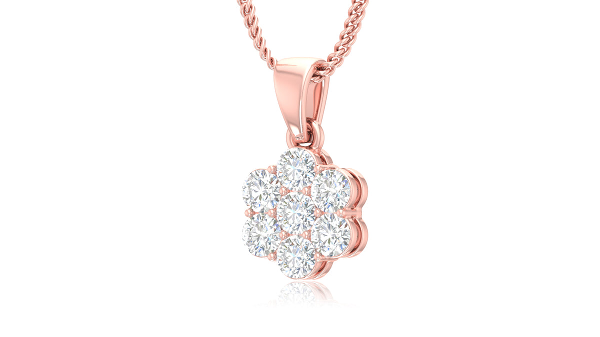 14K Rose Gold Round Diamond Flower Pendant