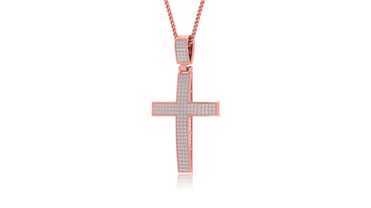 14k Rose Gold Round Diamond Cross Pendant