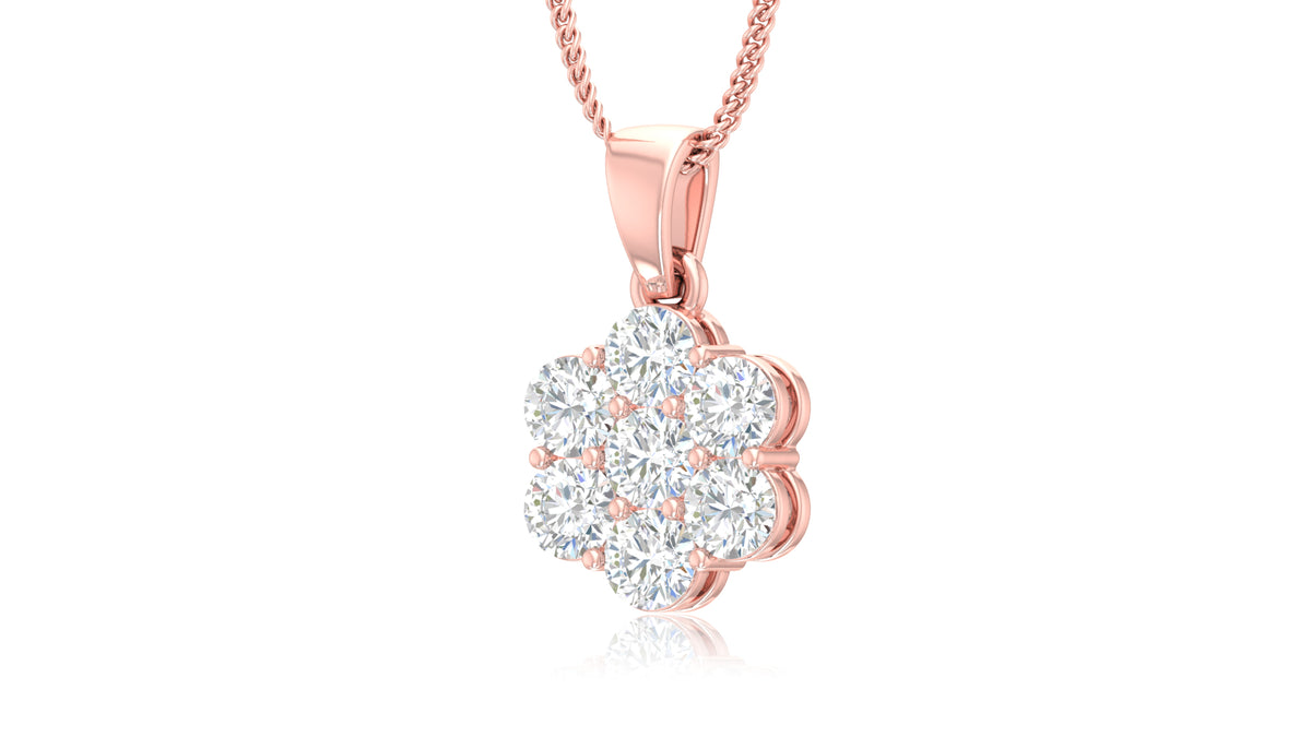 14K Rose Gold Round Diamond Flower Pendant