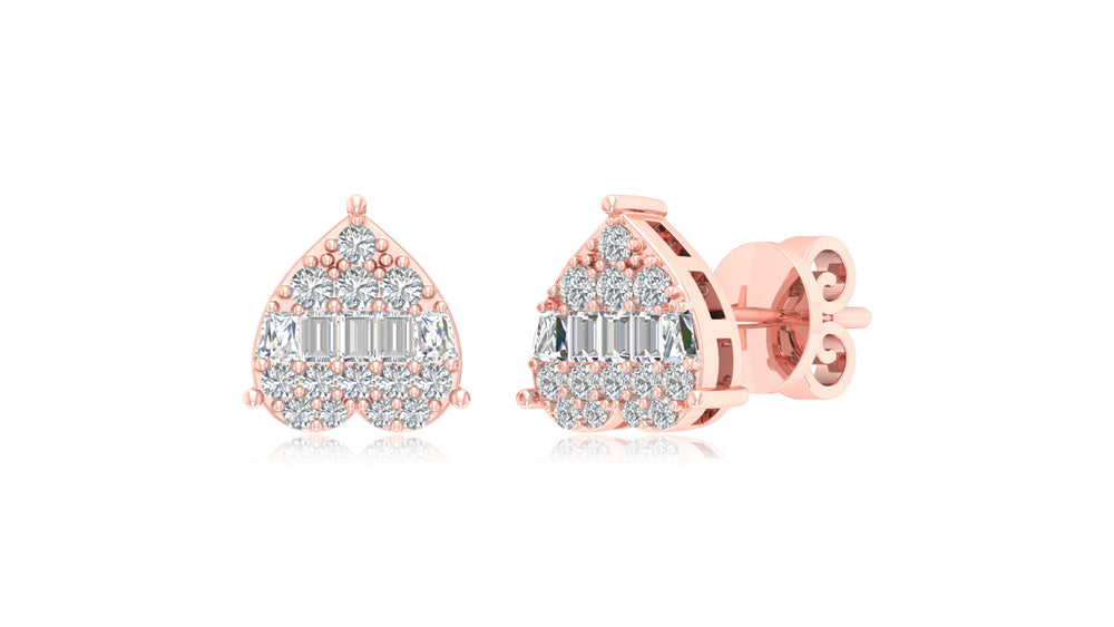 14K Rose Gold Pear-Shaped Baguette Diamond Stud Earrings