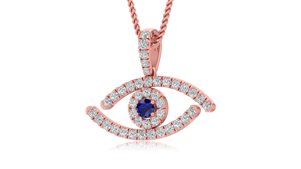 14K Rose Gold Blue Center Diamond Eye Pendant