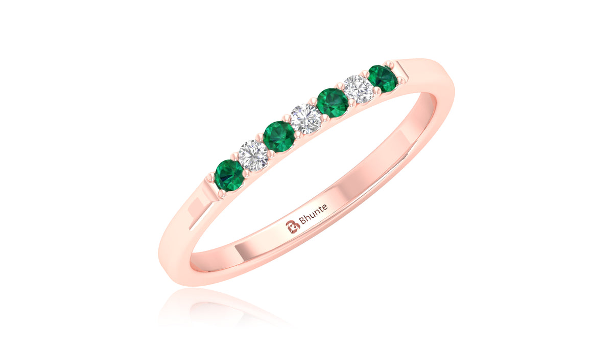 14K Rose Gold Green Gemstone and Diamond Band Ring