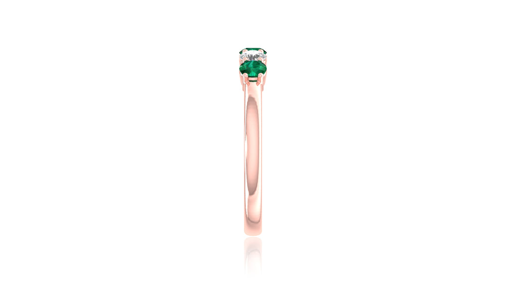 14K Rose Gold Emerald Green Gemstone and Diamond Band Ring