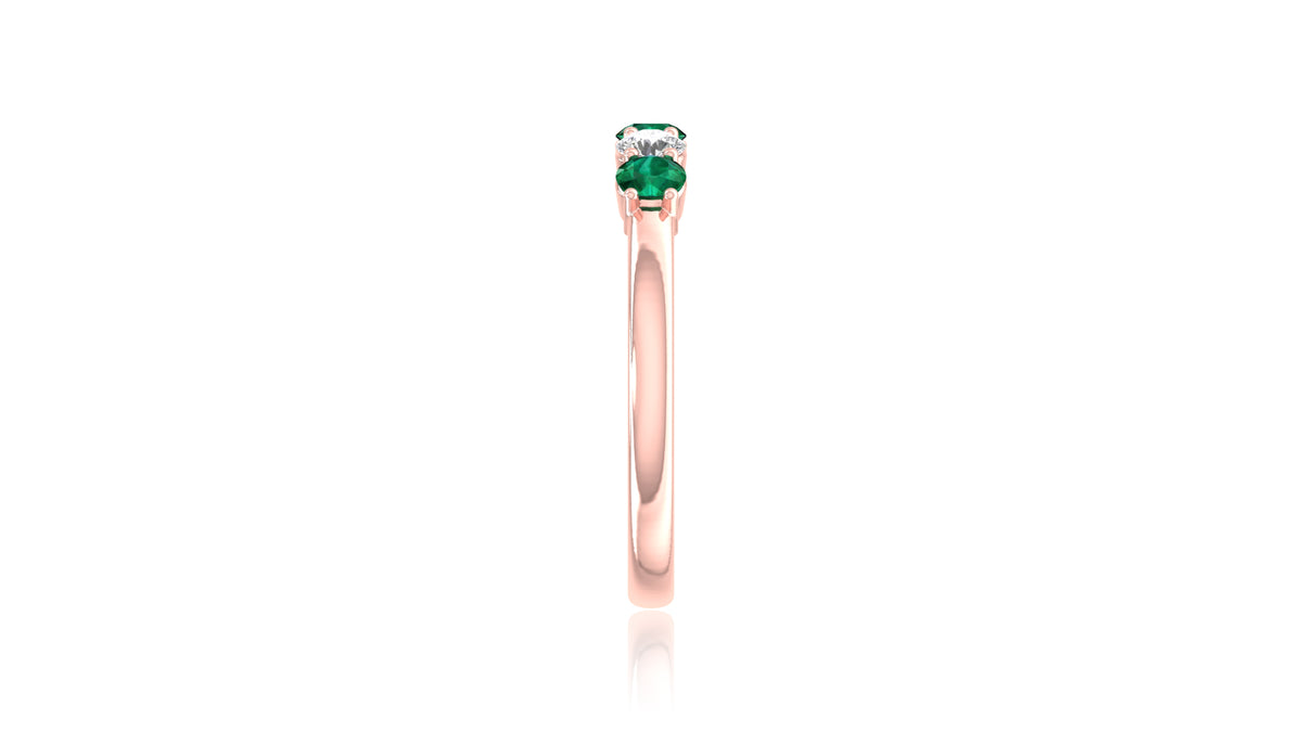 14K Rose Gold Emerald Green Gemstone and Diamond Band Ring