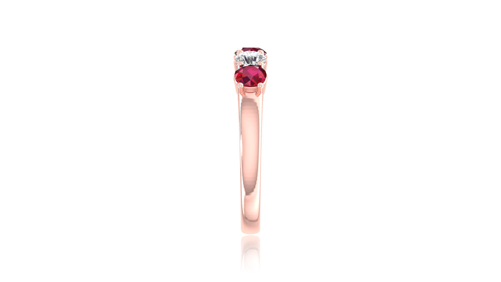 14K Rose Gold Ruby and Diamond Five-Stone Ring