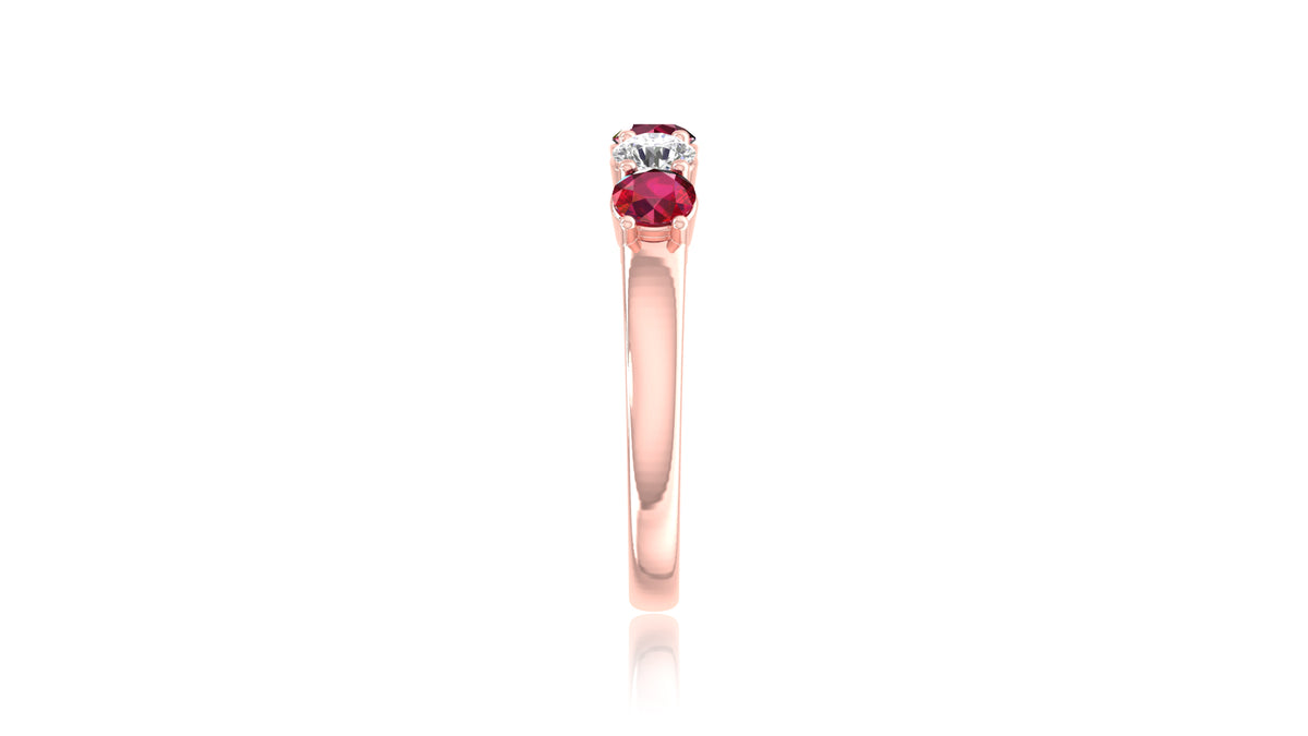 14K Rose Gold Ruby and Diamond Five-Stone Ring