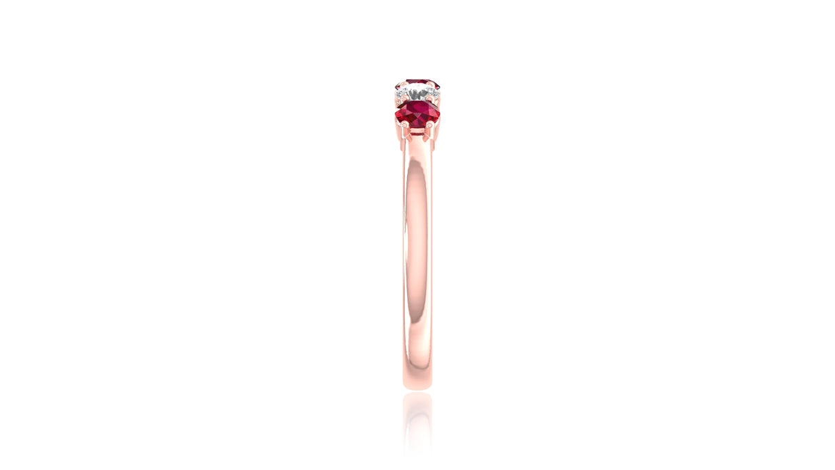 14K Rose Gold Ruby Gemstone and Diamond Five-Stone Ring