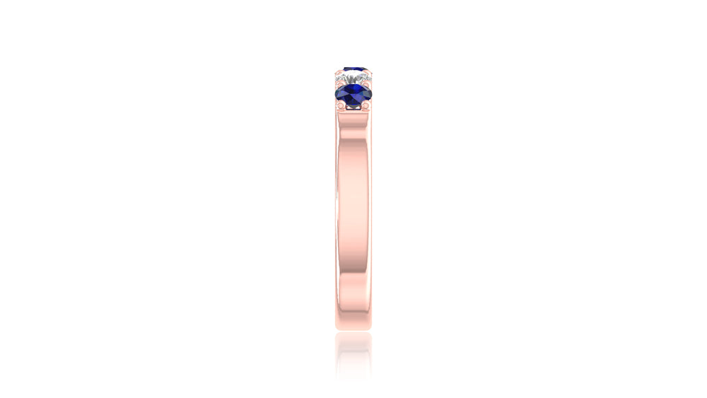 14K Rose Gold Blue Sapphire and Diamond Band Ring