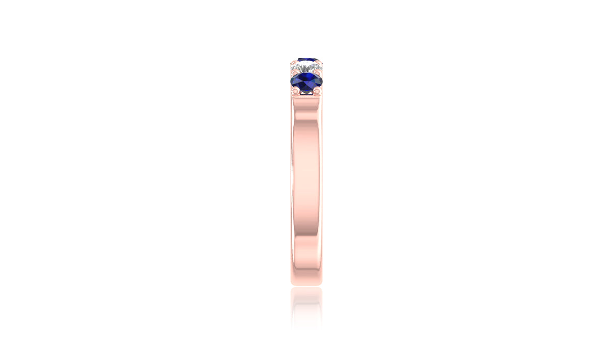 14K Rose Gold Blue Sapphire and Diamond Band Ring