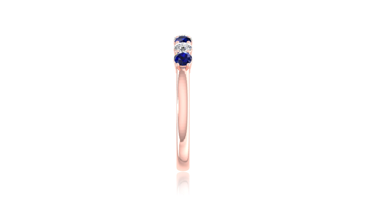 Blue Sapphire and Diamond Band Ring in 14KT Rose Gold