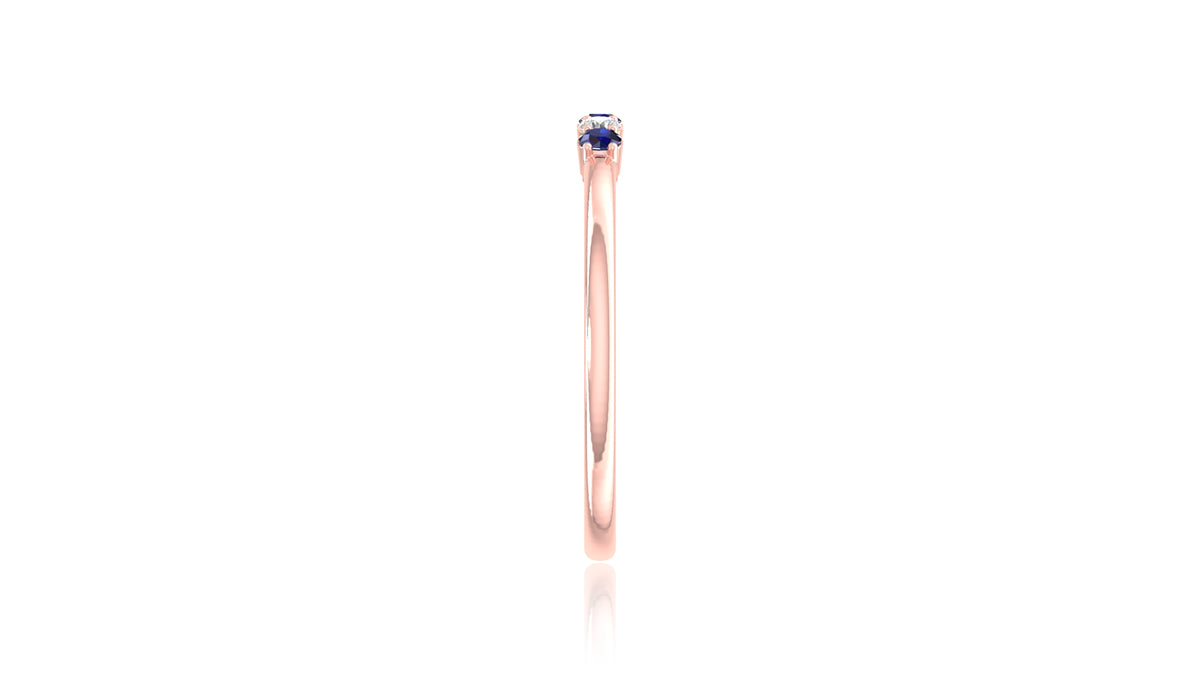 14K Rose Gold Blue Sapphire and Diamond Band Ring