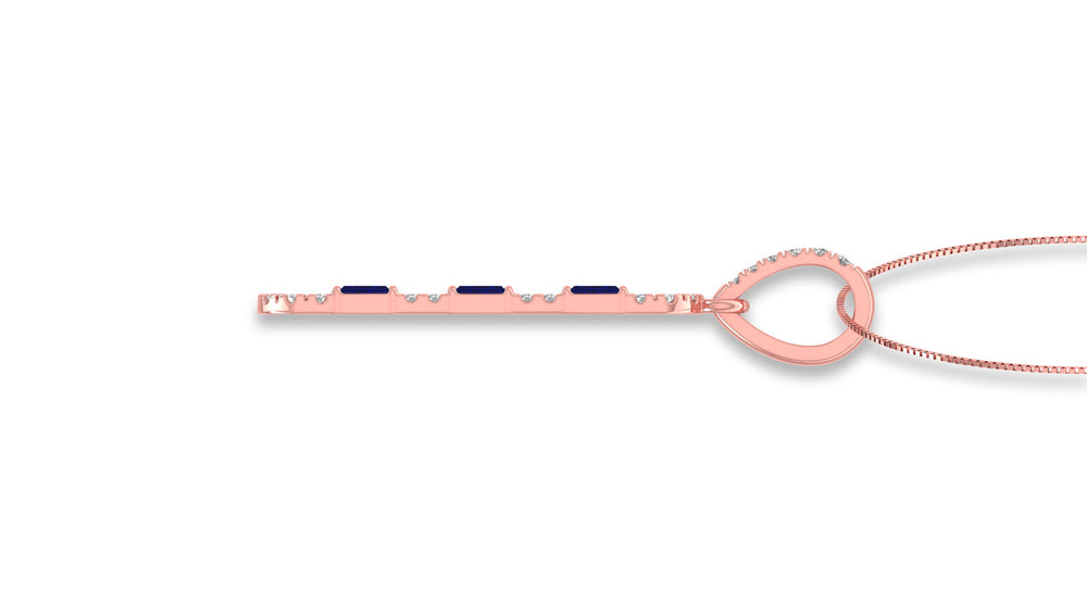 14K Rose Gold Blue Sapphire and Diamond Bar Pendant