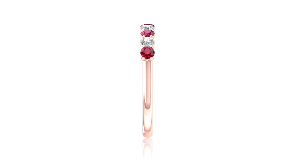14K Rose Gold Ruby Stone and Diamond Band Ring