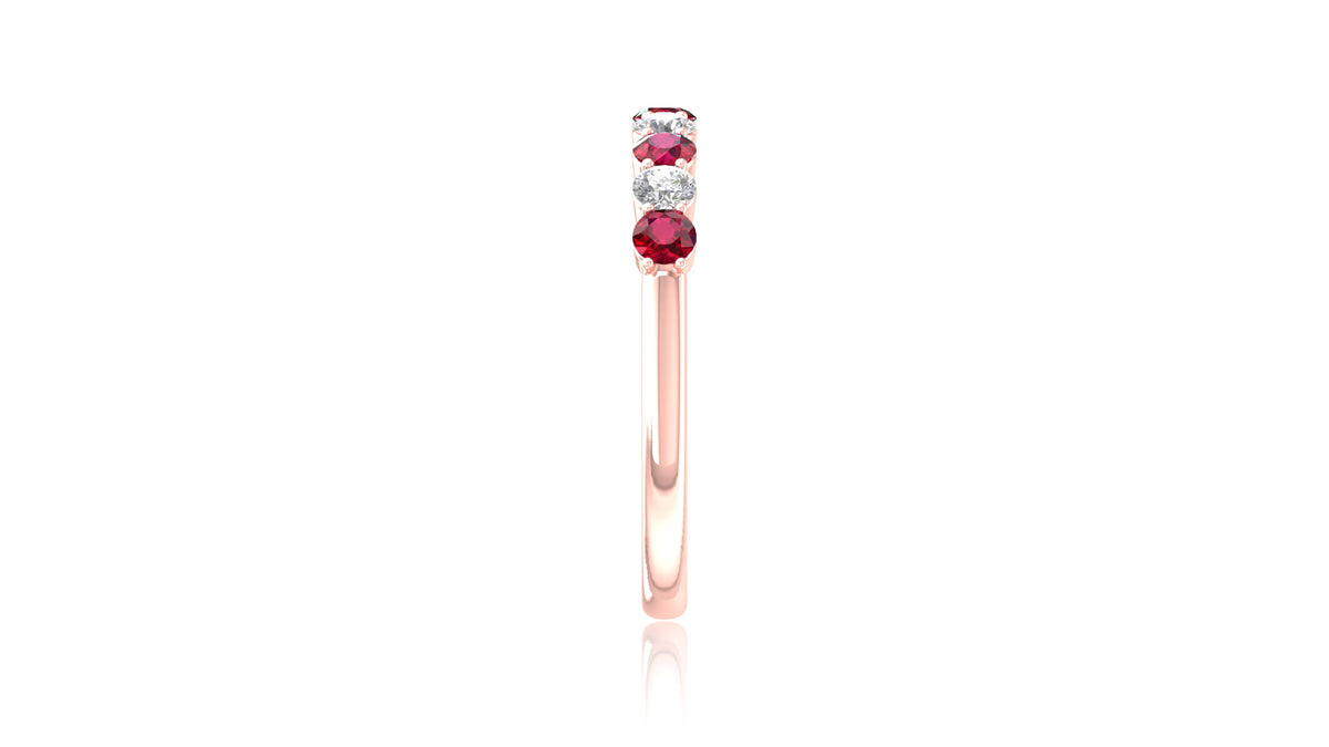 14K Rose Gold Ruby Stone and Diamond Band Ring