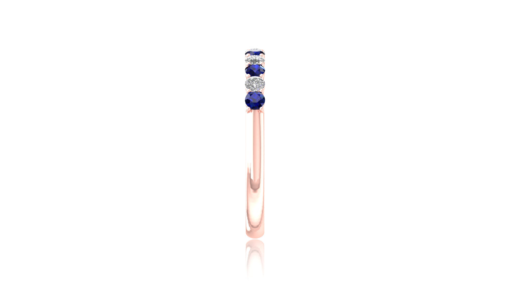 14K Rose Gold Blue Sapphire and Diamond Band Ring