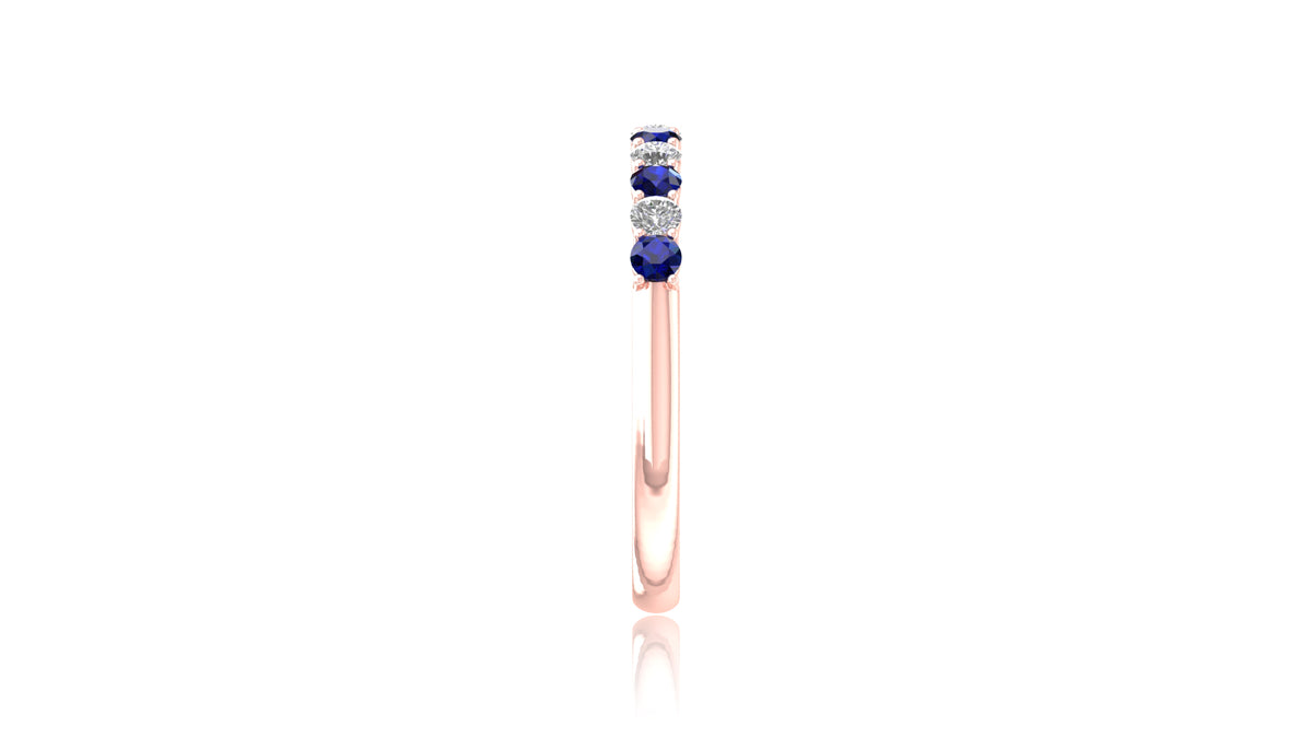 14K Rose Gold Blue Sapphire and Diamond Band Ring