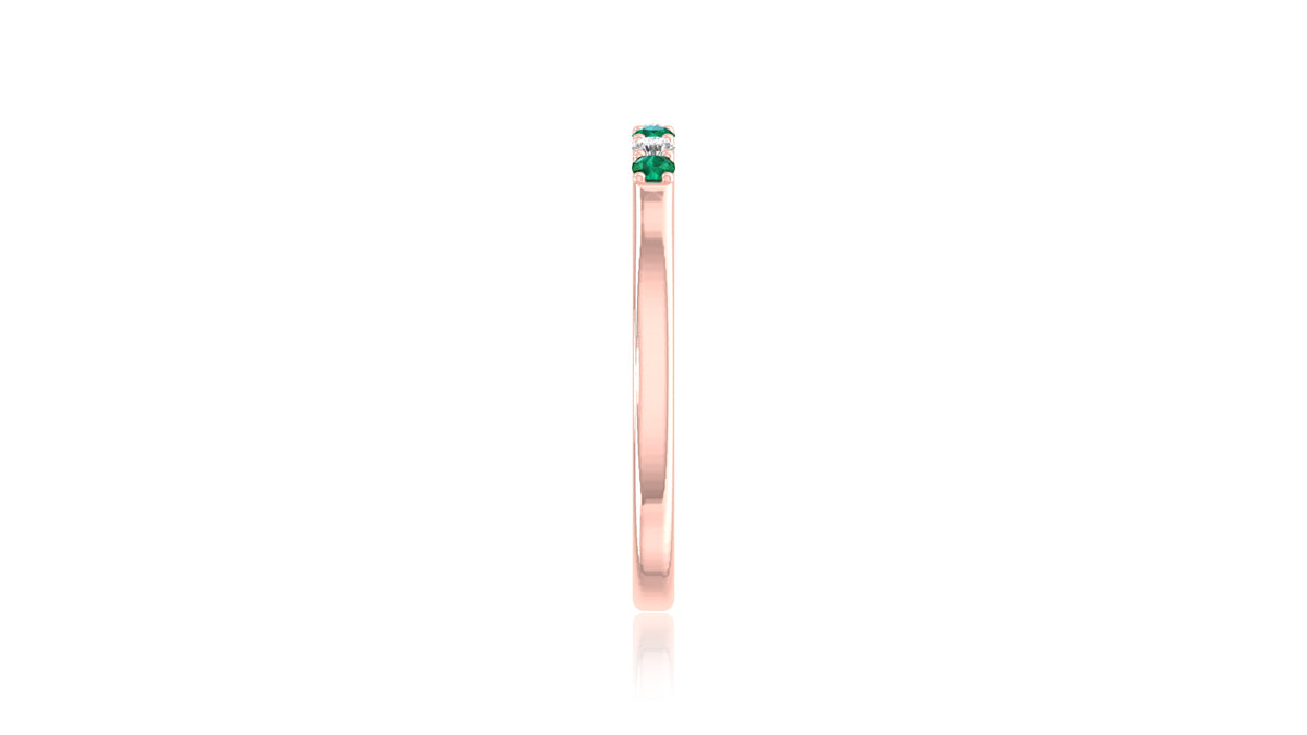 14K Rose Gold Green Gemstone and Diamond Band Ring