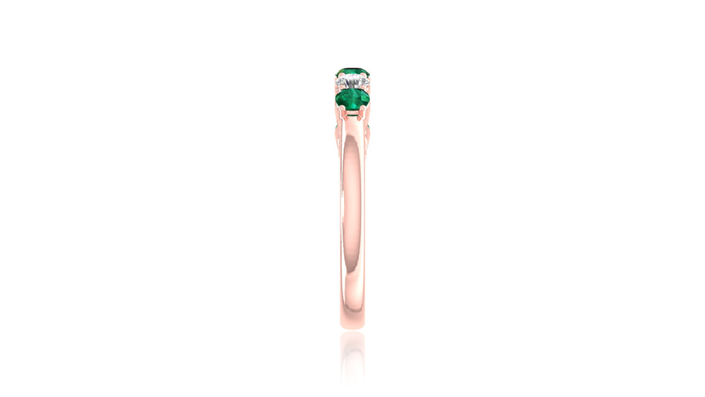 14K Rose Gold Green Emerald Sapphire and Diamond Band Ring