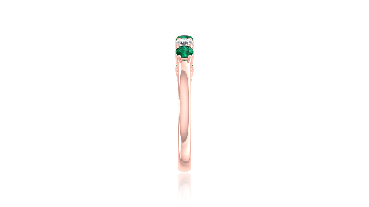 14K Rose Gold Green Emerald Sapphire and Diamond Band Ring