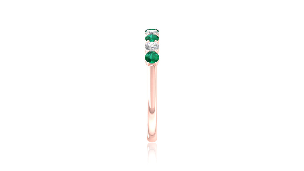 14K Rose Gold Green Gemstone and Diamond Band Ring