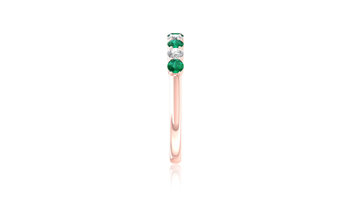 14K Rose Gold Green Gemstone and Diamond Band Ring